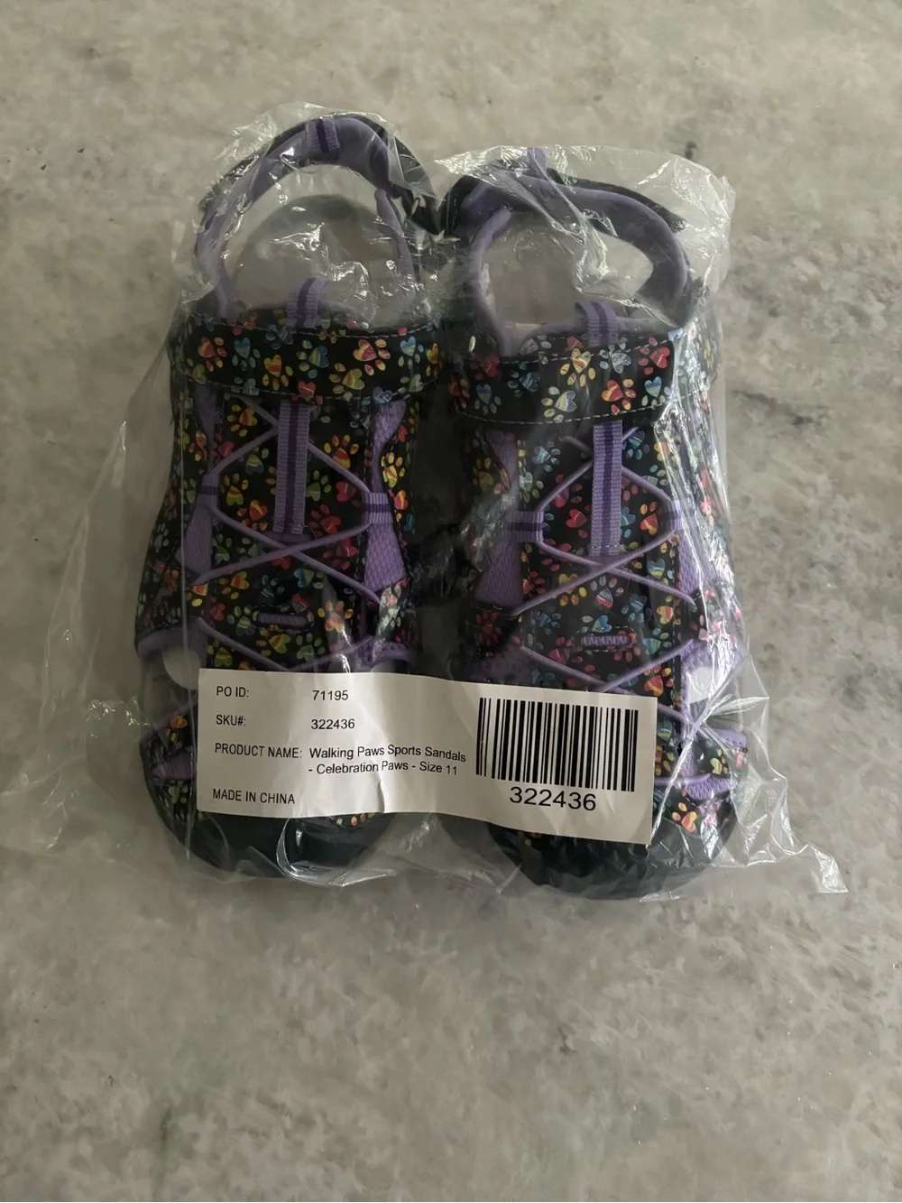Skechers Black Sandals with Purple and Multicolor Paw Prints